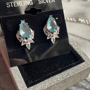 Blue teardrop topaz crystal earrings